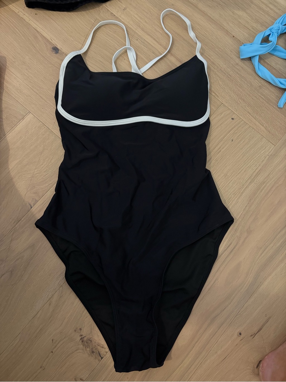 Black One-Piece Swimsuit with White Trim